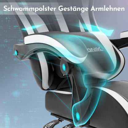 NIONIK Gamer Stuhl Bürostuhl - mit Fussstütze schwarzweiss