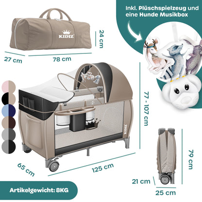 Kidiz Kinderreisebett klappbar 120x60 – Schwarz Beige
