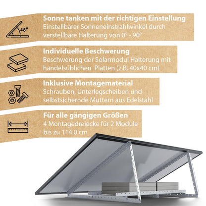 2 Sets Solarmodul Halterung zur Beschwerung – bis 114.5 cm