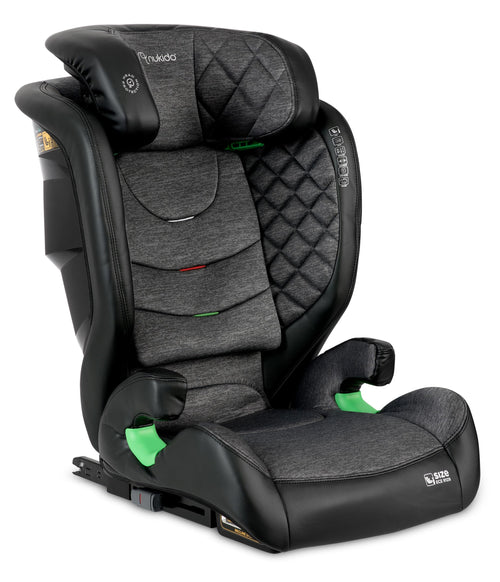 Nukido Louis Kinderautositz - ISOFIX 15-36 kg Dunkelgrau. Dunkelgrauer Schalensitz sichert 15-36 kg Kinder via ISOFIX.