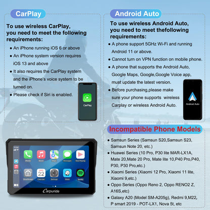 Carpuride W702 Pro Motorrad CarPlay Bildschirm - 7" Intercom Dual BT