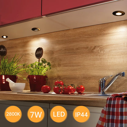 wowatt 10er LED Einbaustrahler 7W Schwarz Dimmbar IP44 Warmweiss 68mm