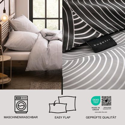 bugatti Mako Satin Bettwäsche Kreise Grafisch Grau - 135x200 cm