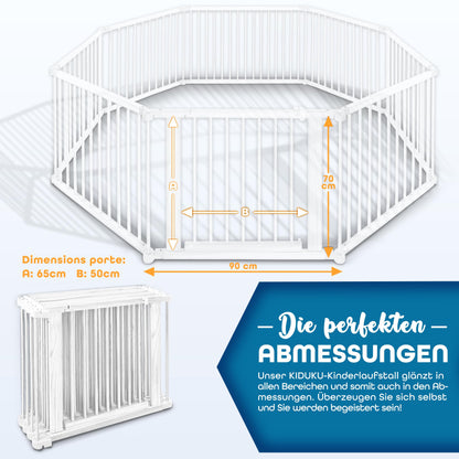 KIDUKU® 7,2 Meter Baby Laufgitter XXL klappbar inkl. Tür | Laufstall mit doppelter Sicherung | Absperrgitter für Kinder inkl. 8 Elementen | Krabbelgitter individuell formbar