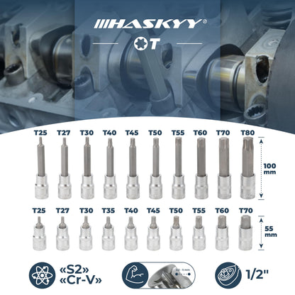 HASKYY Torx Steckschlüsselsatz 32-teilig T25-T80 im Werkzeugkoffer