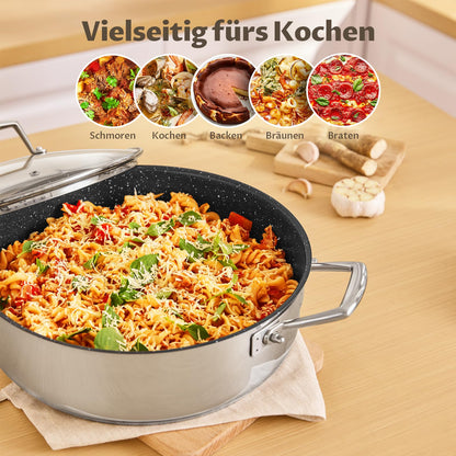 BEZIA Schmorpfanne 28 cm Edelstahl mit Deckel, 5,2 L, Induktion