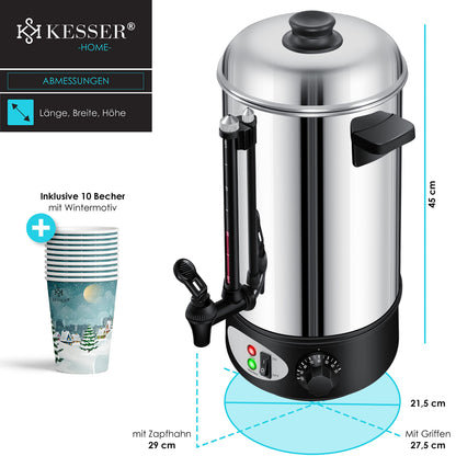 KESSER® Glühweinkessel 8L Edelstahl - Inkl. 10 Becher