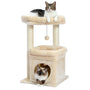 PAWZ Road Kleiner Katzenbaum mit Kratzbaum und Sitzstange, Beige, mehrstöckig, mit Sisal-Kratzstämmen und Plüschbezug