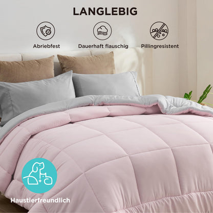 BEDSURE Bettdecke 155x220 cm Ganzjahresdecke 300GSM, Pinkesque/Grau