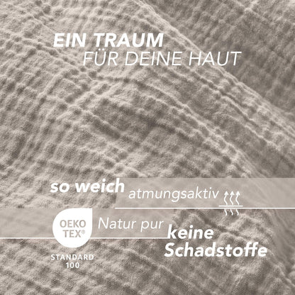 Pure Label Musselin Bettwäsche, 4-teilig, 155x220 cm, Taupe