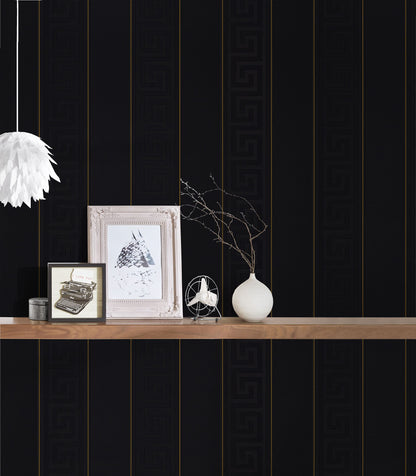 Versace Wallpaper Greek Vliestapete – Metallic Schwarz 93524-4