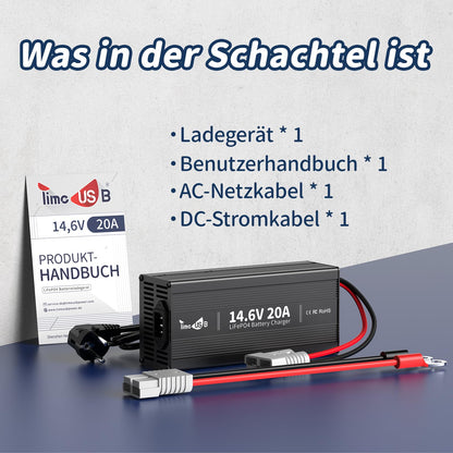 Timeusb LiFePO4 Ladegerät – 14.6V 20A für 12V LiFePO4 Akkus