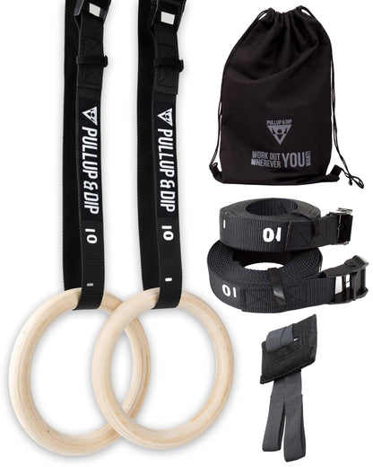 PULLUP & DIP Premium Turnringe Holz – runde Gymnastikringe Set: Runde Holzringe für Pull-ups, Dips und Krafttraining.