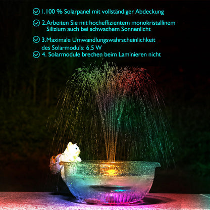 AISITIN Solar Springbrunnen 6,5W mit LED, Akku und 9 Düsen