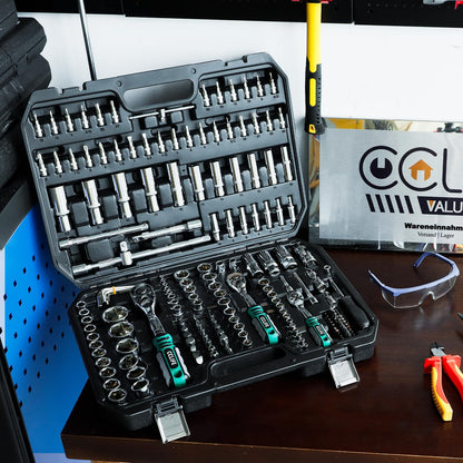 CCLIFE Steckschlüsselsatz 187-tlg. Cr-V Ratschenkoffer 72 Z. 1/2" 1/4" 3/8"