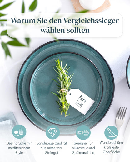 Pure Living Ibiza Steingut Geschirrset 12 Personen Petrol