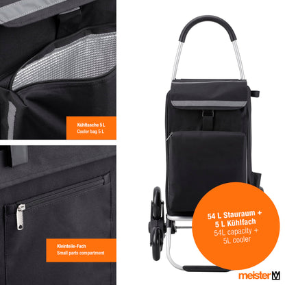 Meister Treppensteiger Einkaufstrolley Schwarz 54+5 L Einkaufsroller