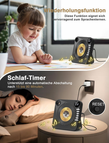 Greadio CD Player mit Bluetooth 5.1, Lautsprecher und Fernbedienung