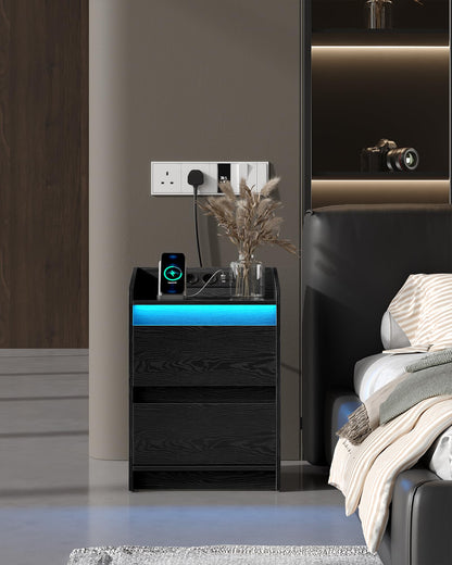 Hzuaneri NS30104X Nachttische 2er Set – LED Ladestation Schwarz