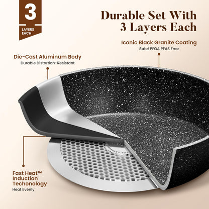 Kitchen Academy Induktions Töpfe Set – Granit 17-teilig Schwarz