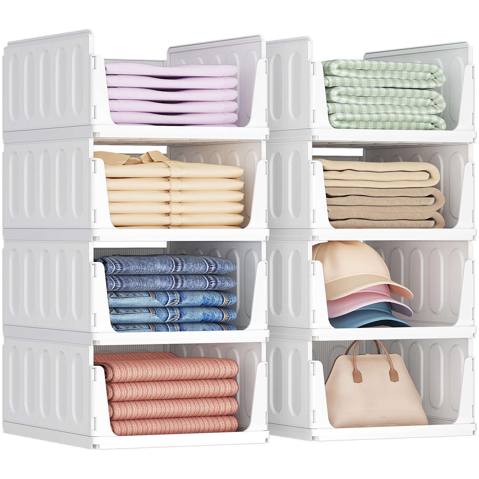 Lifewit Aufbewahrungsbox 8er-Set, stapelbar, ausziehbar, 42 cm tief – Körbe aus PP-Kunststoff zur Kleideraufbewahrung