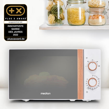 MEDION Mikrowelle MD10596 – 20L freistehend weiss Holzoptik