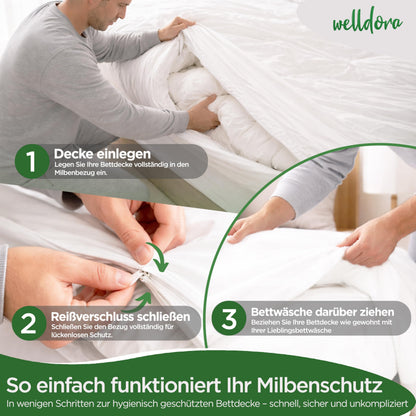Welldora Milbenbezug Bettdecke 135x200 cm – Encasing für Allergiker