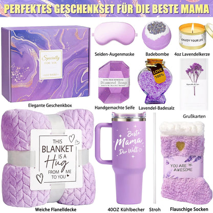 UOOYAA Geschenkset für Mama mit Edelstahlbecher und Kuscheldecke