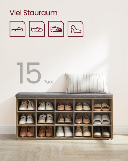 VASAGLE Schuhbank mit Kissen, 15 Fächer - LHS015T60