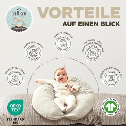 Sei Design XXL Stillkissen 190x35 mit Musselin-Bezug aus Bio-Baumwolle