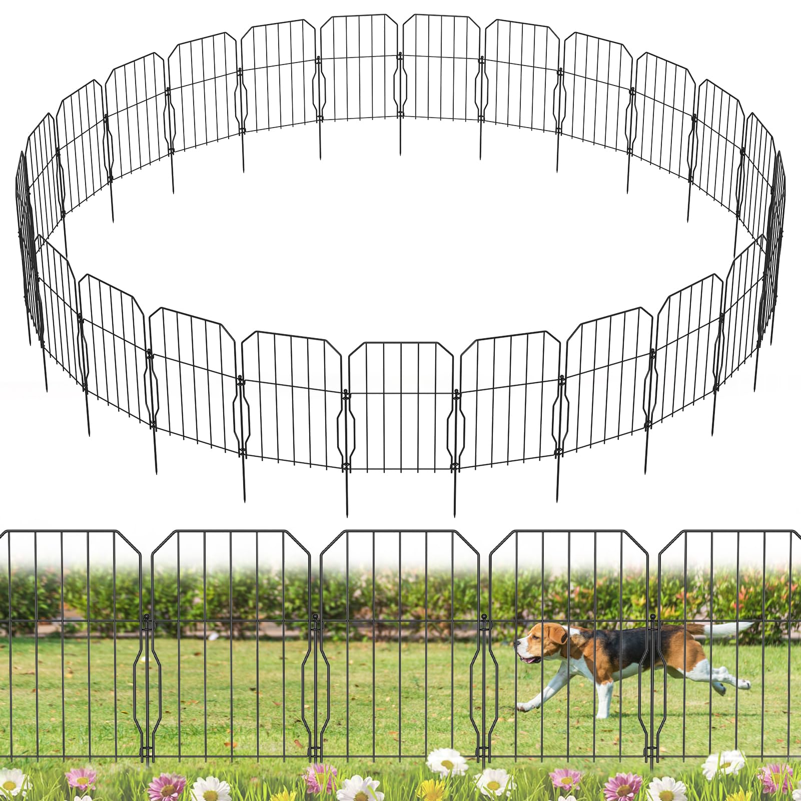 WELDUN Gartenzaun Metall Steckzaun, 25 Paneele, 775 cm – schwarzer Gitterzaun als Beeteinfassung