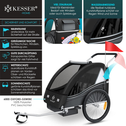 KESSER Sport-RX 2in1 Kinderfahrradanhänger Jogger Buggy 1-2 Kinder
