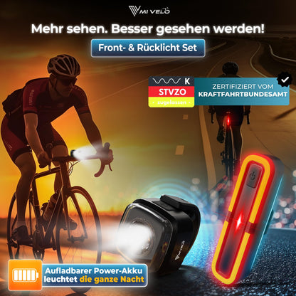 MIVELO Fahrradlicht Set mit Bremslicht, StVZO zugelassen, USB-C