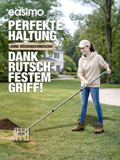 easimo Rasenrakel 114x25 cm aus Stahl mit 2,13 m Stange
