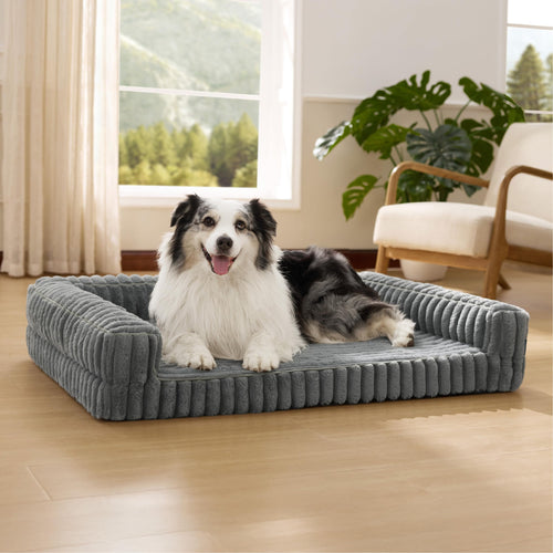 BEDSURE Orthopädisches Hundebett für grosse Hunde, 106x76 cm, grau, dreiseitiges Polster