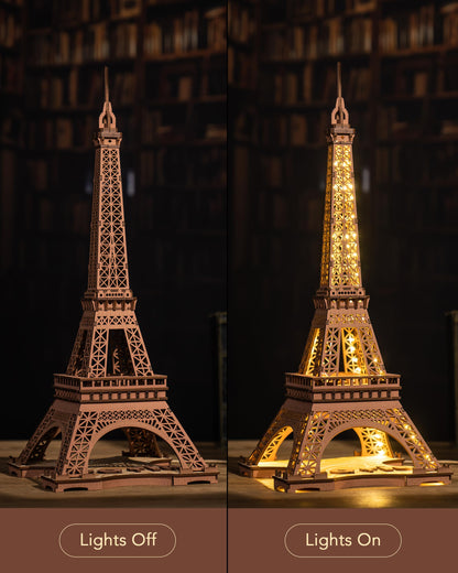 ROBOTIME Eiffelturm 3D Holzpuzzle mit Licht, Modellbausatz 164 Teile