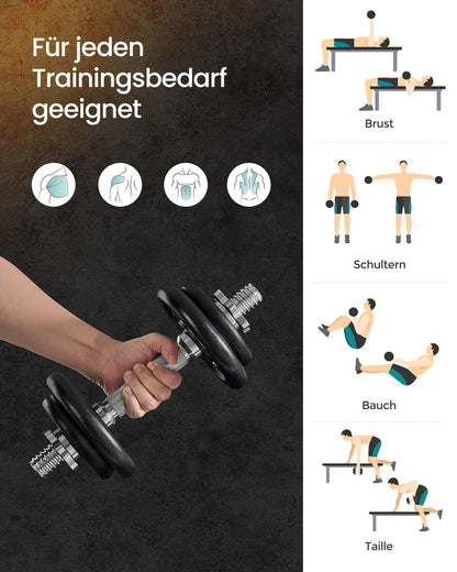 SONGMICS 2-in-1 Hantelset, 2 x 10 kg Kurzhanteln aus Gusseisen