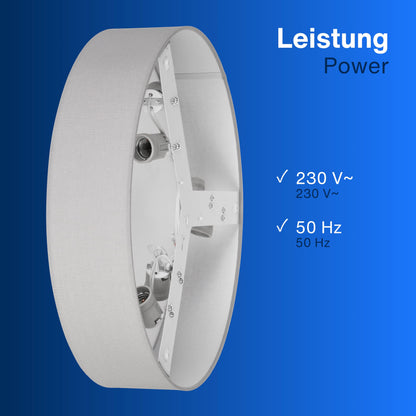 REV Deckenleuchte – Rund 50cm Stoffschirm Vintage Grau