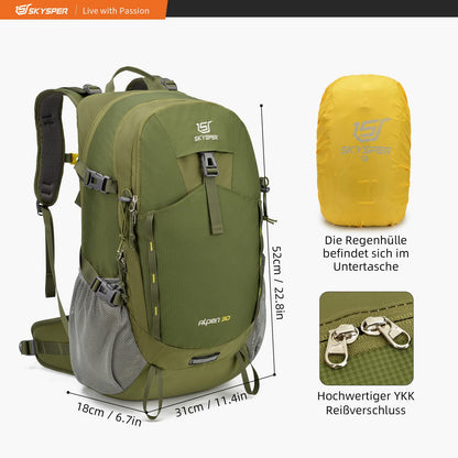 SKYSPER Wanderrucksack 30L, wasserfest, mit Netzrücken und Hüftgurt