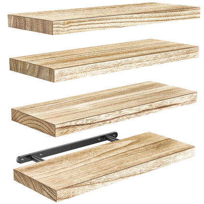 Pipishell Wandregal Holz 40 cm, 4er-Set Schweberegale, Hellbraun – rechteckige Regalböden aus Paulownia-Holz