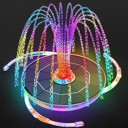 AISITIN Solar Springbrunnen 6,5W mit LED, Akku und 9 Düsen – runde Solarteichpumpe mit bunter LED-Beleuchtung