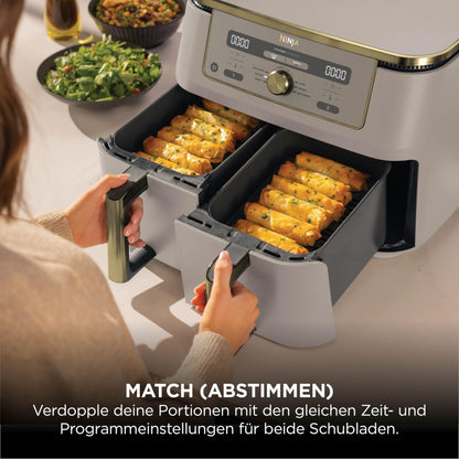 Ninja Dual Zone Heissluftfritteuse DZ400EUSTGD, 9,5 l, Stone Gold