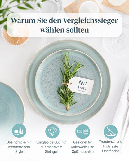 Pure Living Ibiza Steingut Geschirrset - 6 Pers. 24 tlg. Blau-Beige