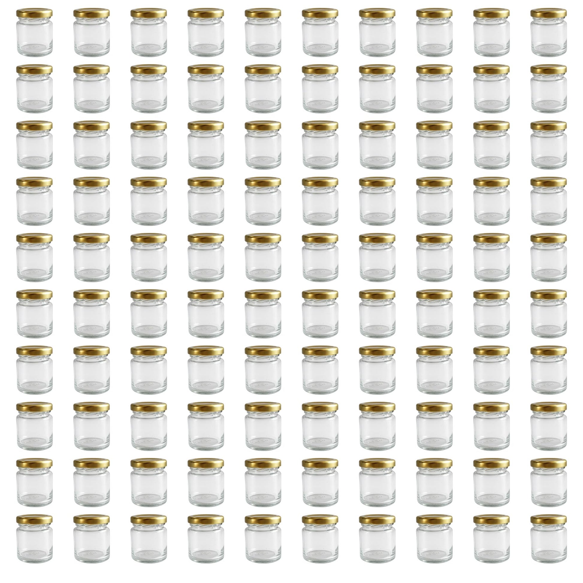 Vitrea Mini-Marmeladengläser 50 ml mit Schraubdeckel Gold, 100 Stück – kleine Einmachgläser aus Glas