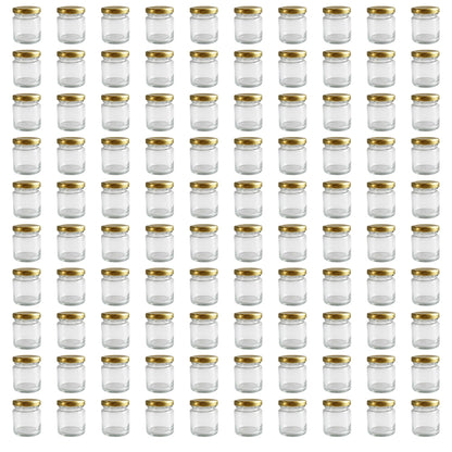 Vitrea Mini-Marmeladengläser 50 ml mit Schraubdeckel Gold, 100 Stück – kleine Einmachgläser aus Glas