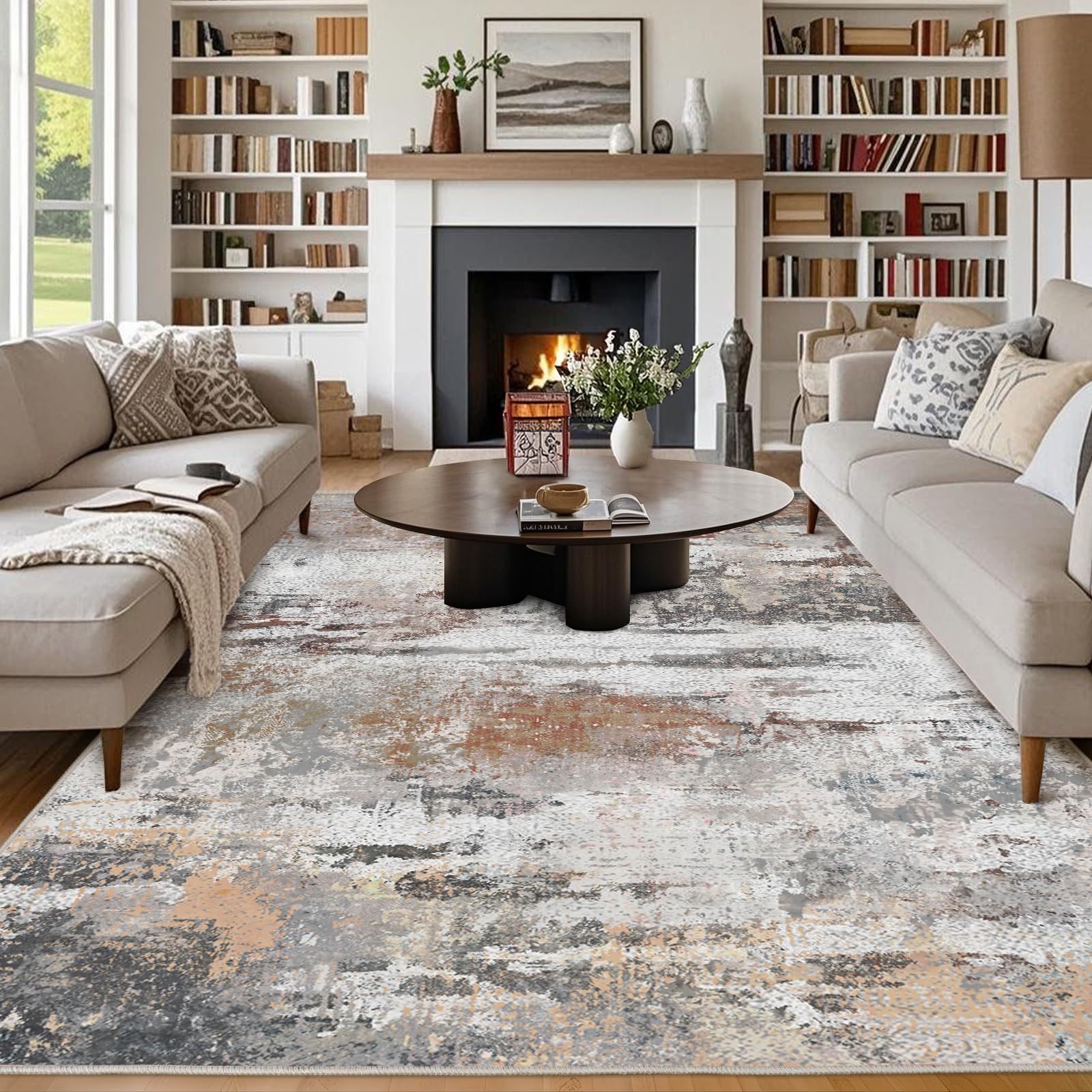 Chicnix Teppich 160x230 Waschbar. Rechteckig, abstraktes Muster in Grau, Rost, Beige. Schützt Böden, gestaltet Wohnräume.