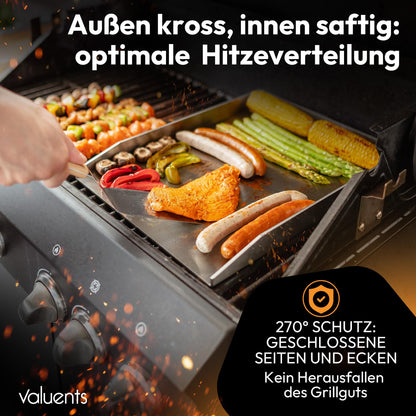 valuents Grillplatte Plancha Edelstahl 25 x 35 cm mit Grillspachtel