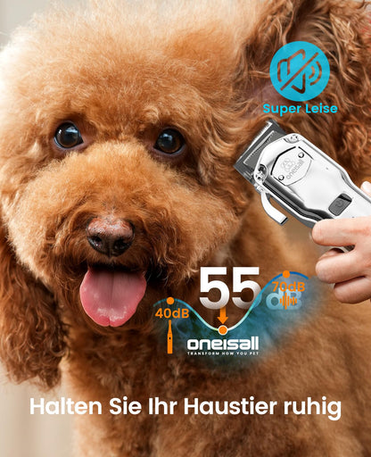oneisall Hundeschermaschine RFC-676Pro, leise, kabellos, Silber