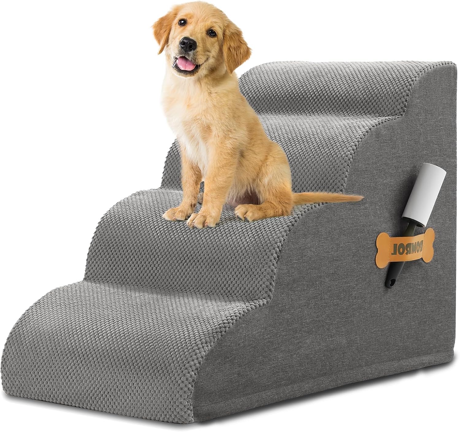 ROMROL Hundetreppe 4 Stufen, rutschfeste Haustiertreppe, grau