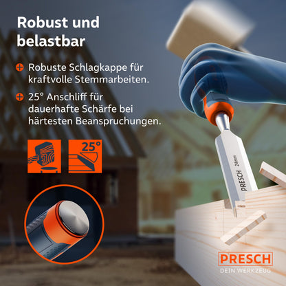 Presch Stechbeitel-Set für Holz, 4-teilig, 6–24 mm, mit Tasche